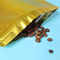 Il chicco di caffè su ordinazione dell'oro che imballa, sta la borsa su d'imballaggio del sacchetto con la valvola fornitore